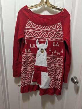 Christmas Llama Ugly Sweater Dress Pullover Holiday Time Red Women's S (4-6)
